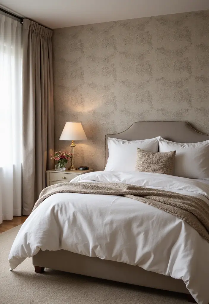 30+ Accent Wall Bedroom Designs That Feel Modern - 20. Textured Wallpaper for Depth