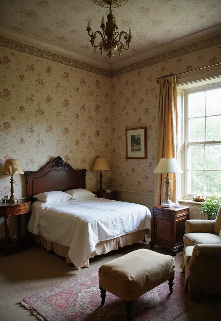 30+ Accent Wall Bedroom Designs That Feel Modern - 22. Vintage Wallpaper Finds