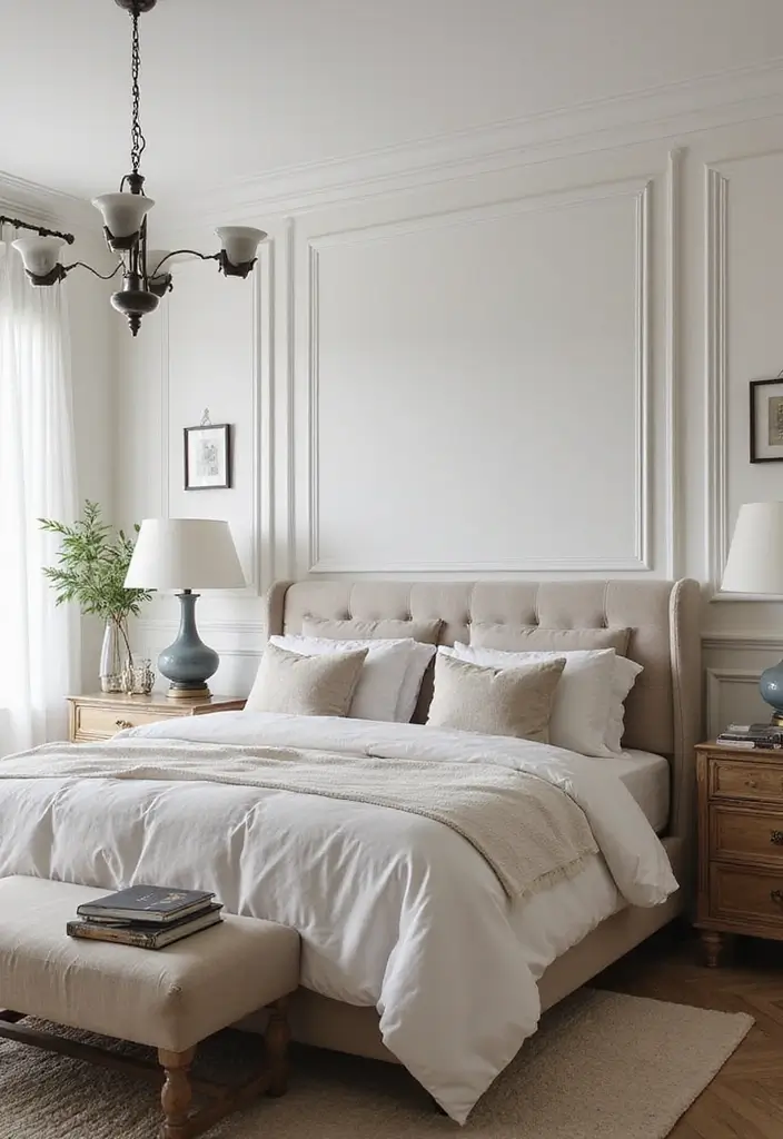 30+ Accent Wall Bedroom Designs That Feel Modern - 28. Detailed Crown Molding