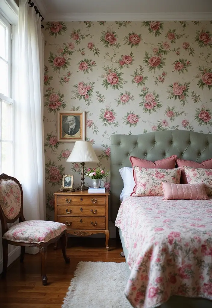 30+ Accent Wall Bedroom Designs That Feel Modern - 4. Romantic Floral Prints