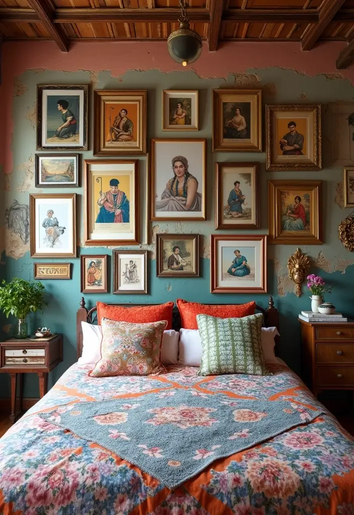 30+ Accent Wall Bedroom Designs That Feel Modern - 6. Eclectic Gallery Wall