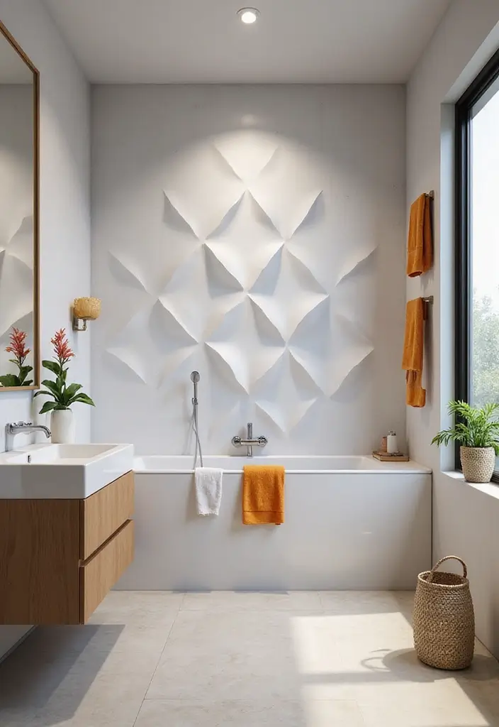 30+ Bathroom Accent Wall Inspirations That Feel Luxe - 10. Innovative 3D Wall Panels
