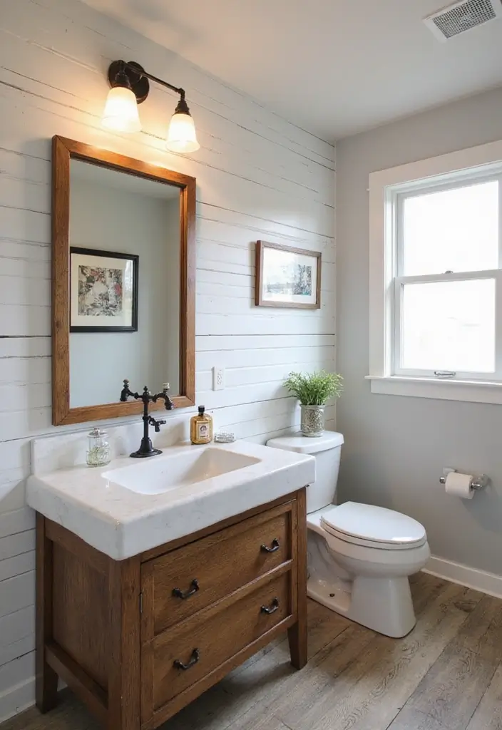 30+ Bathroom Accent Wall Inspirations That Feel Luxe - 12. Elegant Shiplap Walls