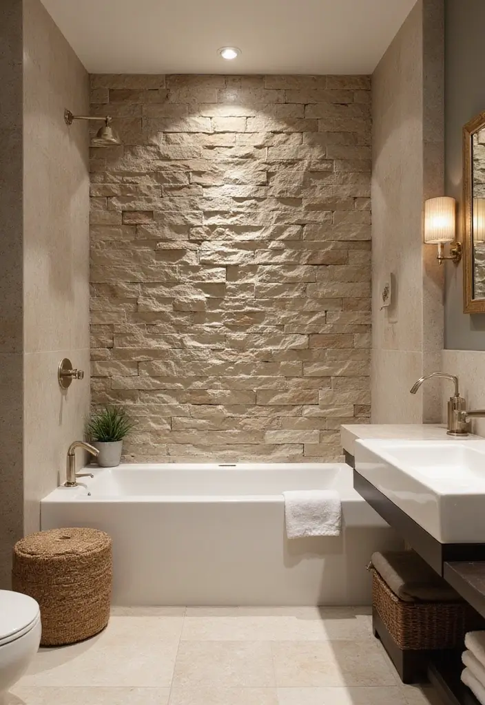 30+ Bathroom Accent Wall Inspirations That Feel Luxe - 13. Stunning Stone Accents