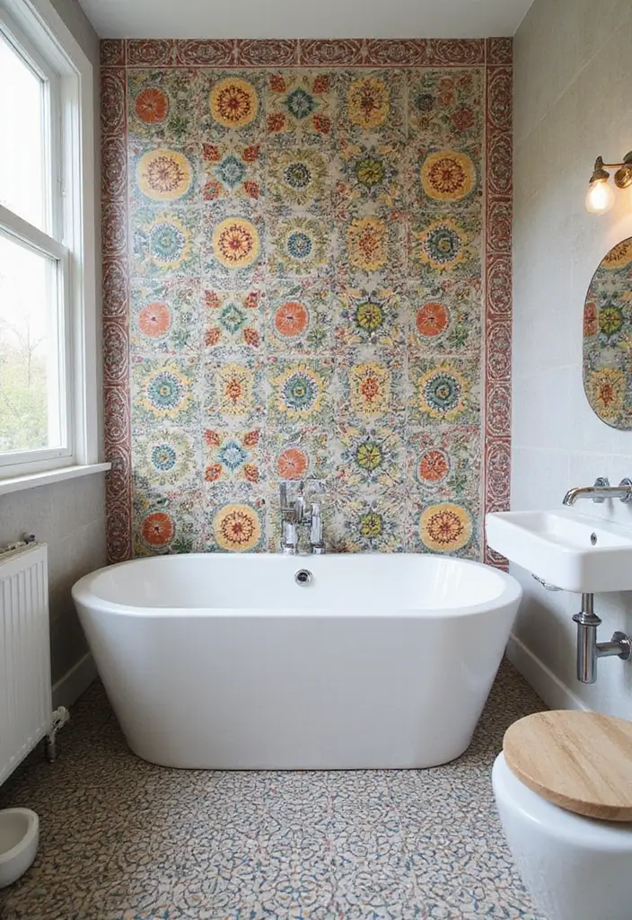 30+ Bathroom Accent Wall Inspirations That Feel Luxe - 15. Chic Cement Tiles