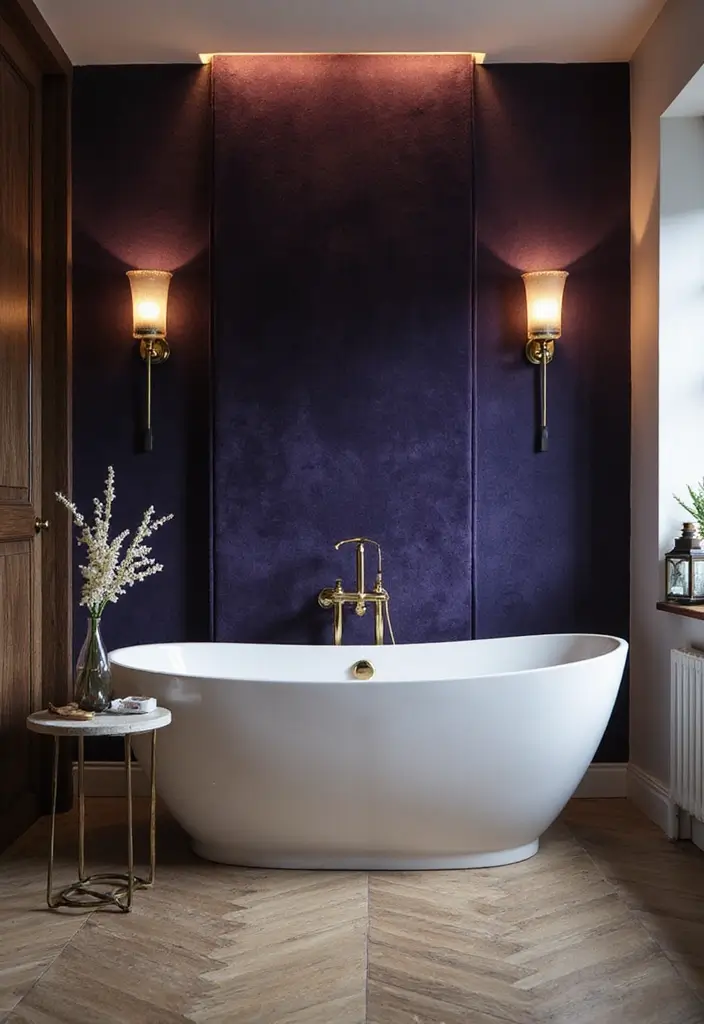 30+ Bathroom Accent Wall Inspirations That Feel Luxe - 16. Luxurious Velvet Textures