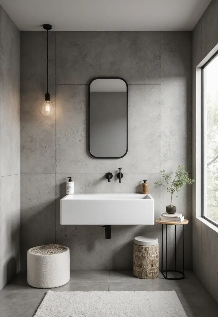 30+ Bathroom Accent Wall Inspirations That Feel Luxe - 17. Minimalist Concrete Walls