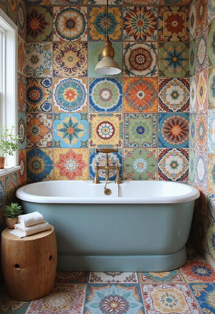 30+ Bathroom Accent Wall Inspirations That Feel Luxe - 18. Bohemian Tile Mix