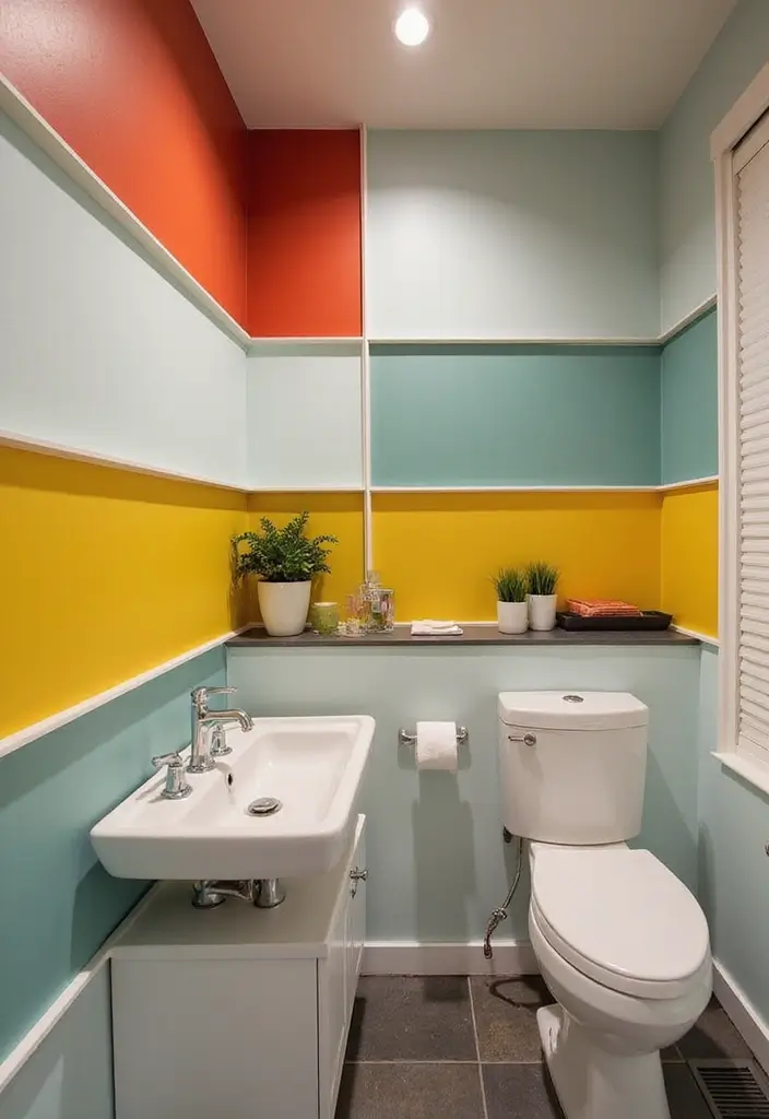 30+ Bathroom Accent Wall Inspirations That Feel Luxe - 21. Color-Blocked Walls