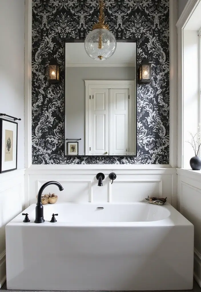 30+ Bathroom Accent Wall Inspirations That Feel Luxe - 23. Timeless Black and White