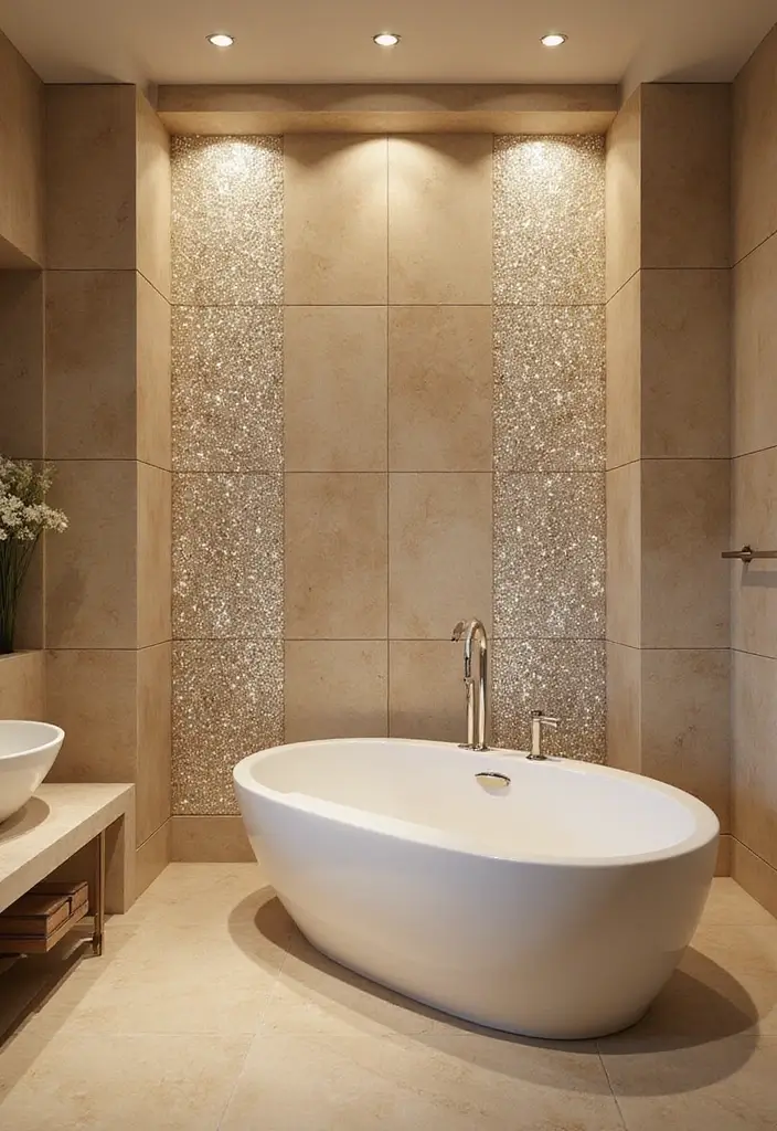 30+ Bathroom Accent Wall Inspirations That Feel Luxe - 26. Dazzling Crystal Accents