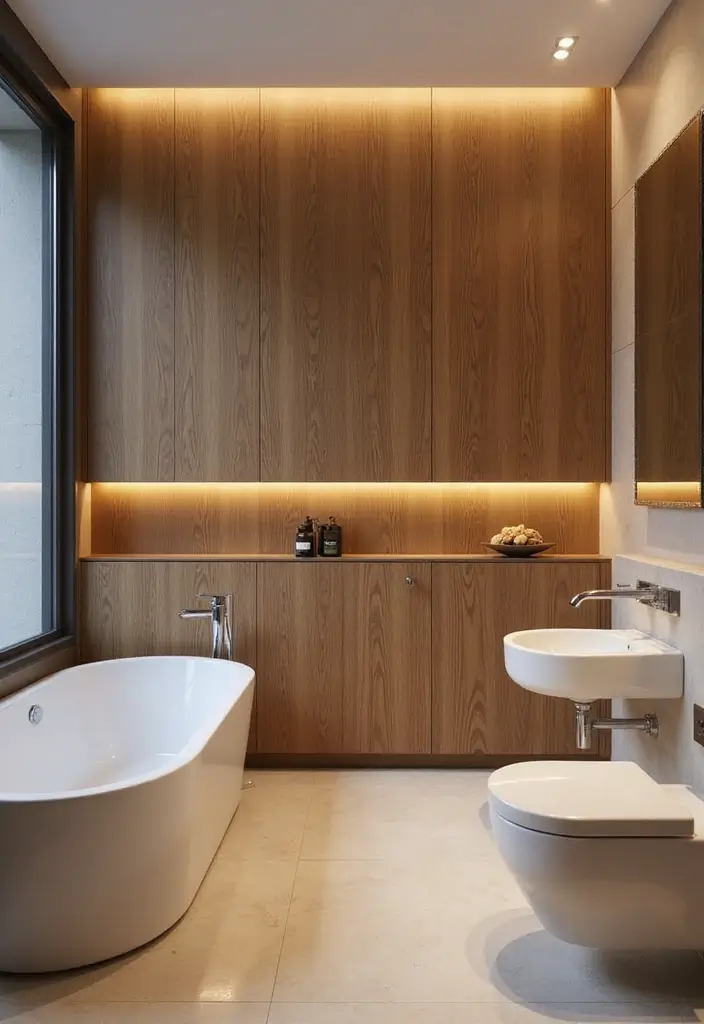 30+ Bathroom Accent Wall Inspirations That Feel Luxe - 3. Wood Panel Accents