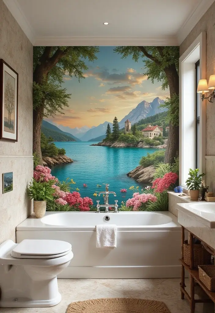 30+ Bathroom Accent Wall Inspirations That Feel Luxe - 7. Artistic Murals