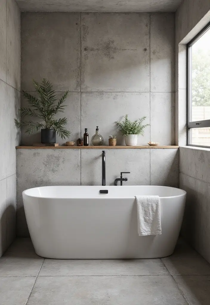 30+ Bathroom Accent Wall Inspirations That Feel Luxe - 9. Luxurious Cement Finishes