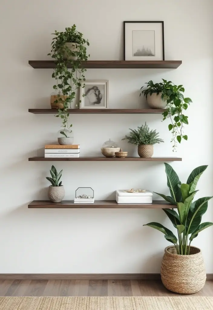 30+ Entryway Wall Ideas That Make a Bold First Impression - 3. Floating Shelves