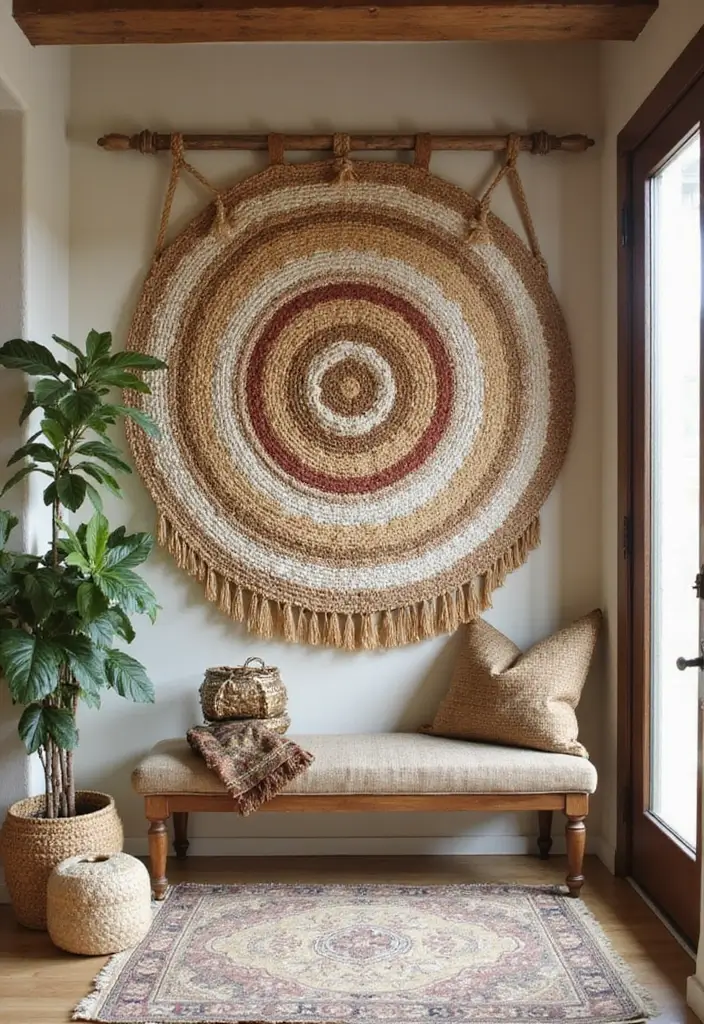 30+ Entryway Wall Ideas That Make a Bold First Impression - 5. Woven Wall Hangings