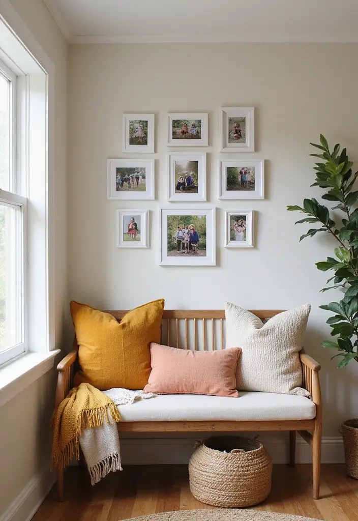30+ Family Picture Wall Ideas That Feel Heartwarming - 21. Homey Nook