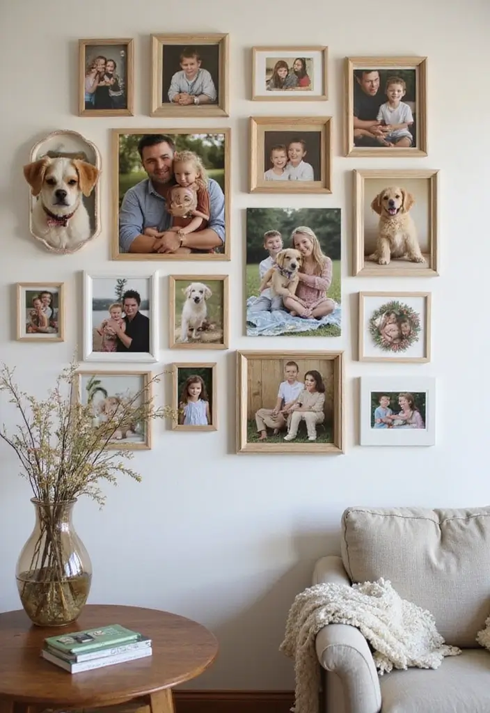 30+ Family Picture Wall Ideas That Feel Heartwarming - 24. Pet Portraits