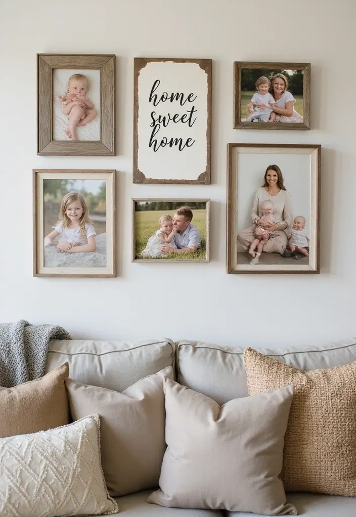 30+ Family Picture Wall Ideas That Feel Heartwarming - 27. Home Sweet Home