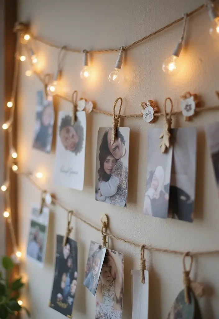 30+ Family Picture Wall Ideas That Feel Heartwarming - 6. String and Clips Display