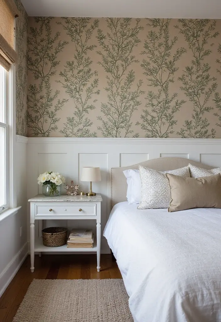 30+ Half Wall Panelling Inspirations That Add Character - 18. Wallpaper Accents