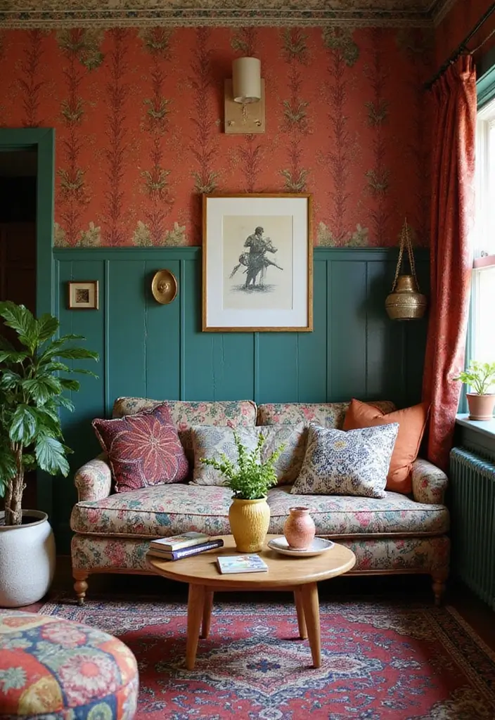 30+ Half Wall Panelling Inspirations That Add Character - 22. Bohemian Flair