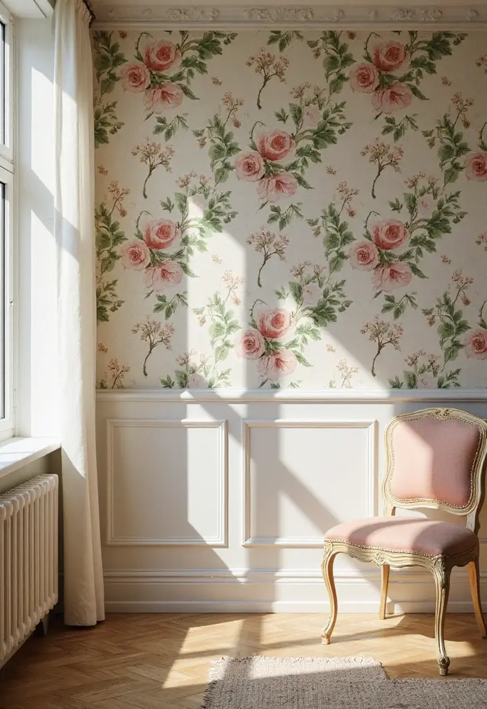 30+ Half Wall Panelling Inspirations That Add Character - 4. Vintage Floral Accents