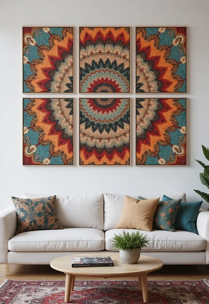 30+ Large Living Room Wall Decor Ideas That Feel Complete - 15. Multi-Panel Wall Art