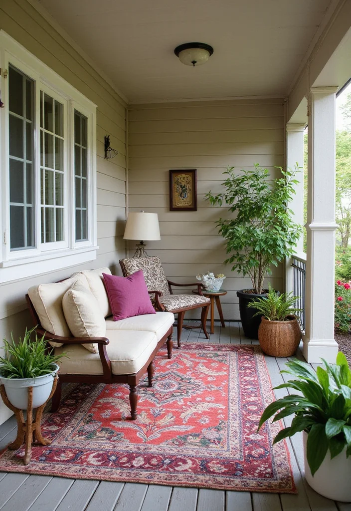 10 Add On Front Porch Ideas for Expanded Entry Space 23 10 Add On Front Porch Ideas for Expanded Entry Space - 3. Stylish Outdoor Rugs