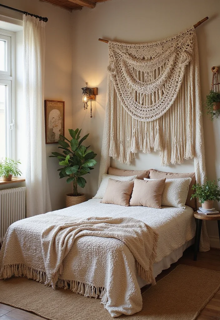 10 Bed Curtain Ideas for Soft Private Comfort - 5. Crochet and Macrame Textures: Boho Vibes