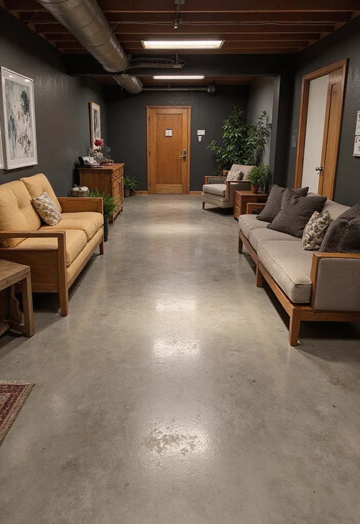 10 Concrete Basement Floor Ideas for Durable Modern Style - 1. Polished Concrete Finish