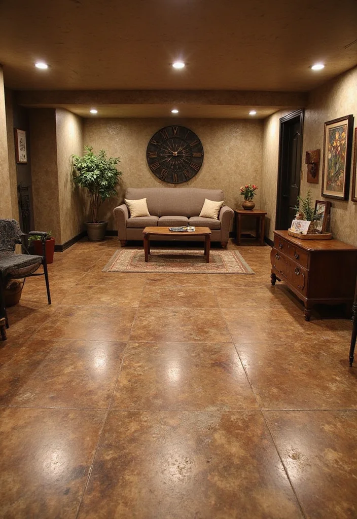 10 Concrete Basement Floor Ideas for Durable Modern Style - 2. Stained Concrete for Character