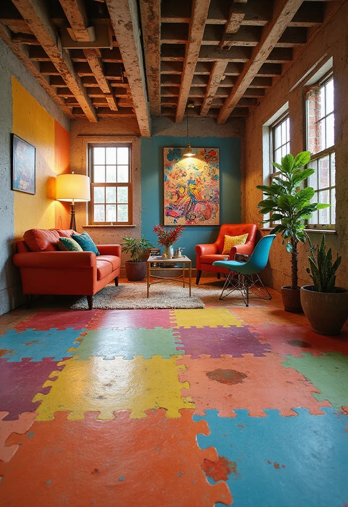 10 Concrete Basement Floor Ideas for Durable Modern Style - 4. Painted Concrete for Bold Colors