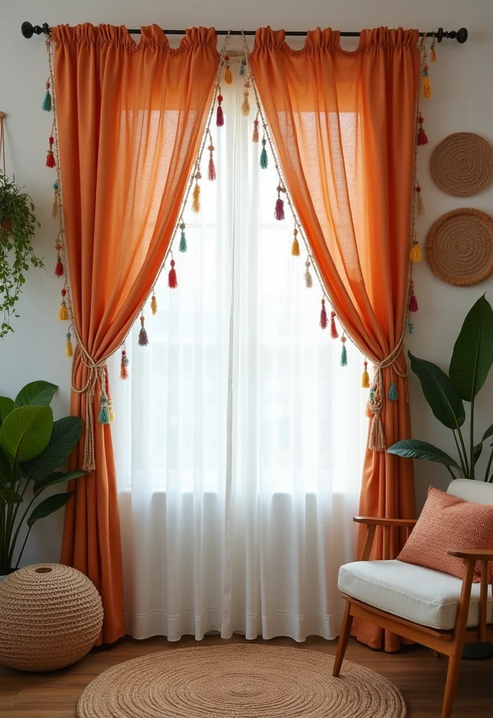 10 Curtain Draping Ideas for Soft Flowing Style - 2. Bohemian Tassels for a Playful Touch