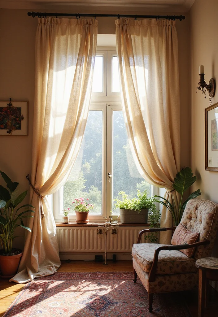 10 Curtain Draping Ideas for Soft Flowing Style - 7. Hanging from the Ceiling for Bohemian Charm