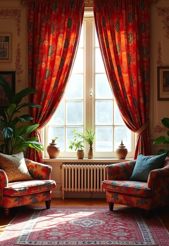 10 Curtain Draping Ideas for Soft Flowing Style - 9. Statement Patterns for Bold Impact