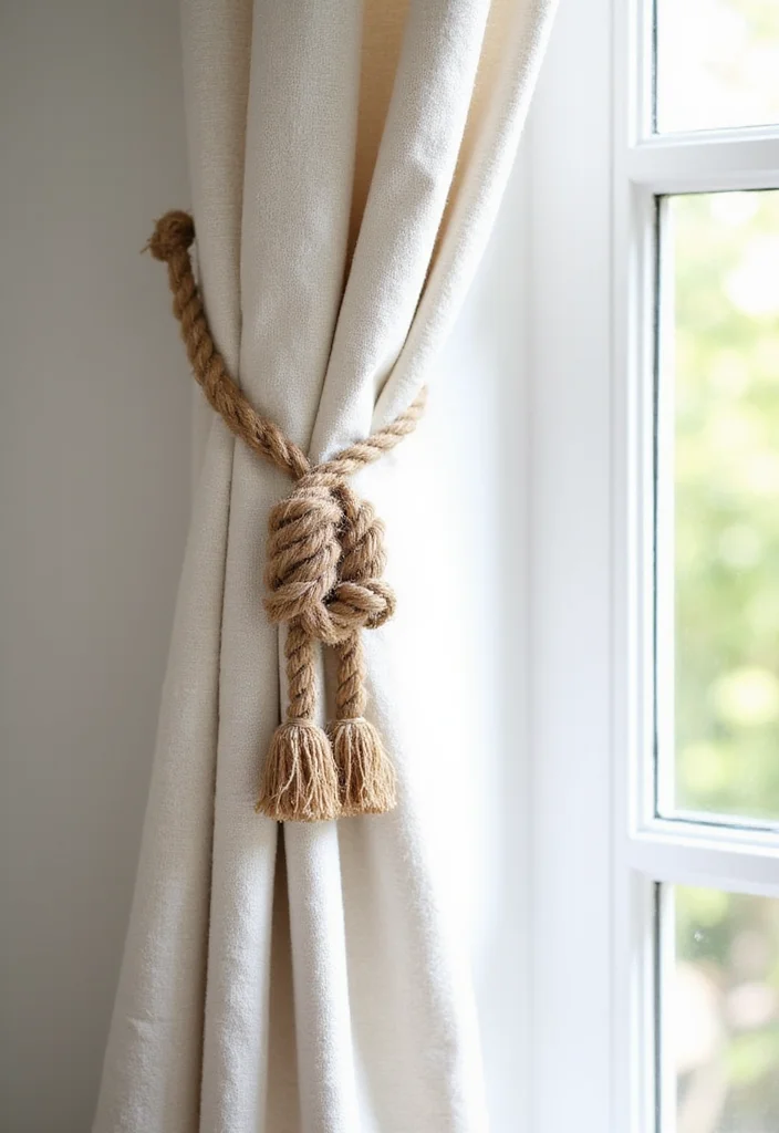 10 Curtain Tie Back Ideas for Neat Functional Detail - 1. Twisted Jute Rope Tie Backs