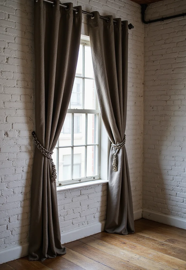 10 Curtain Tie Back Ideas for Neat Functional Detail - 10. Rustic Chain Tie Backs