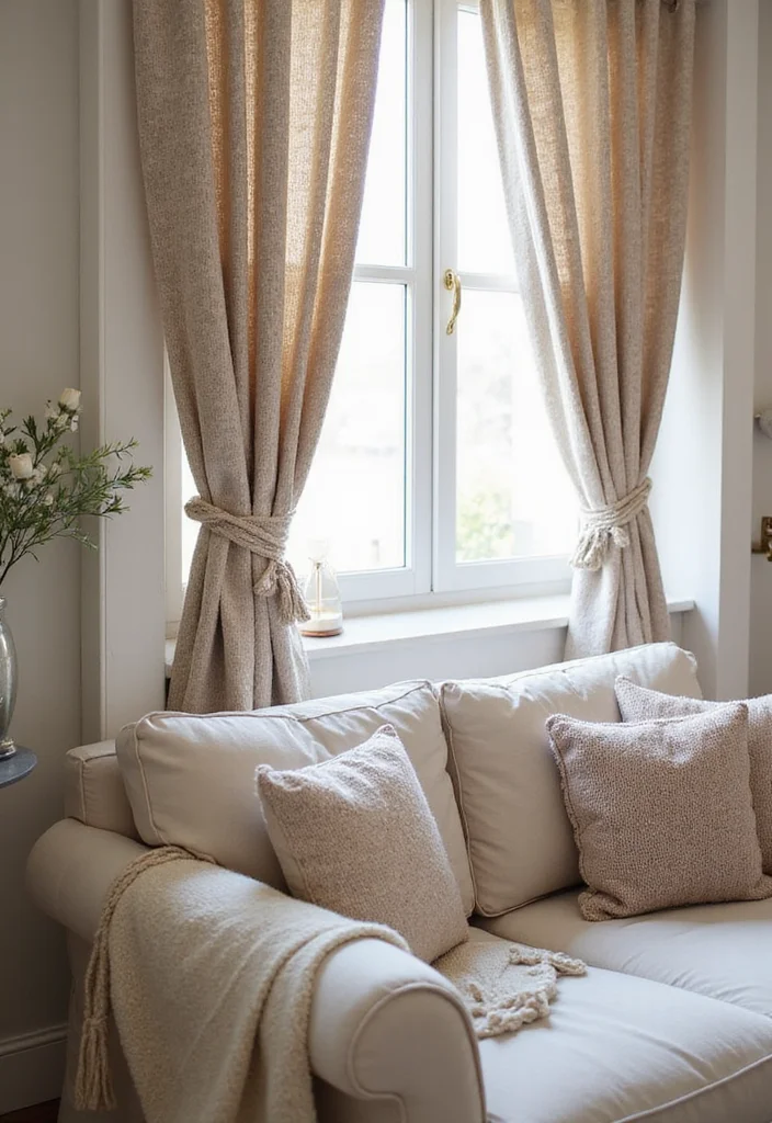 10 Curtain Tie Back Ideas for Neat Functional Detail - 4. Knitted Cotton Tie Backs