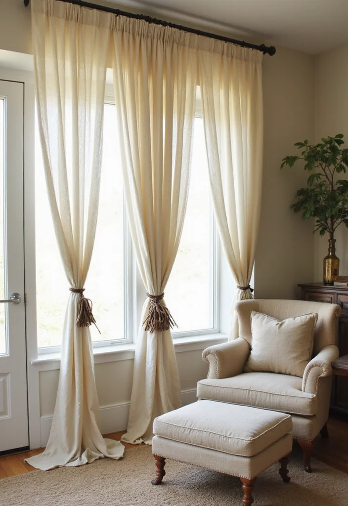 10 Curtain Tie Back Ideas for Neat Functional Detail - 5. Branch Tie Backs from the Garden