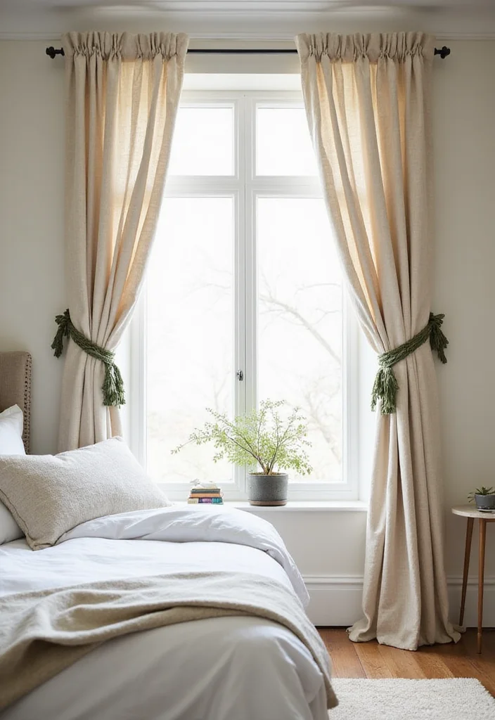 10 Curtain Tie Back Ideas for Neat Functional Detail - 7. Nature-Inspired Fabric Tie Backs