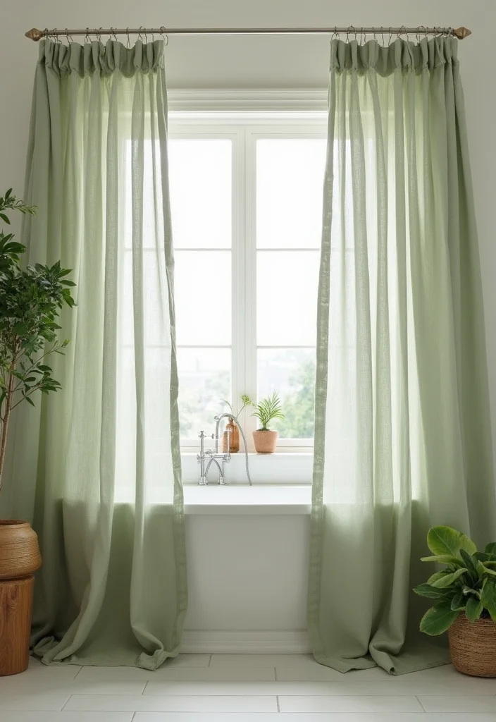 10 Double Shower Curtain Ideas for Full Balanced Framing - 1. Sustainable Linen Duo