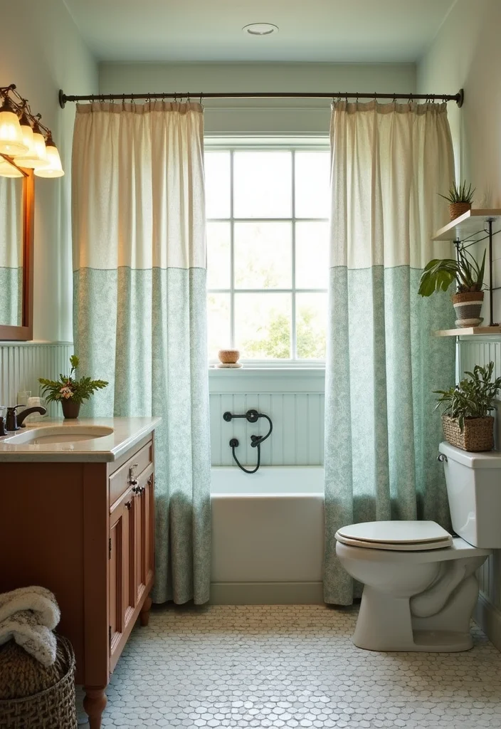 10 Double Shower Curtain Ideas for Full Balanced Framing - 10. Vintage Finds