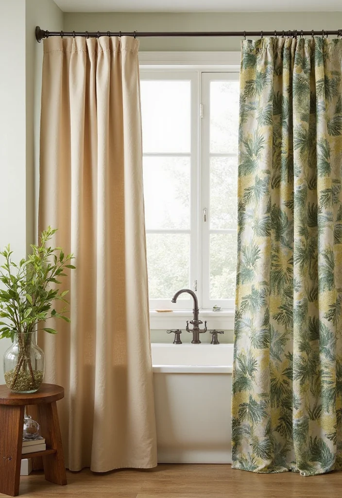 10 Double Shower Curtain Ideas for Full Balanced Framing - 2. Bamboo Bliss