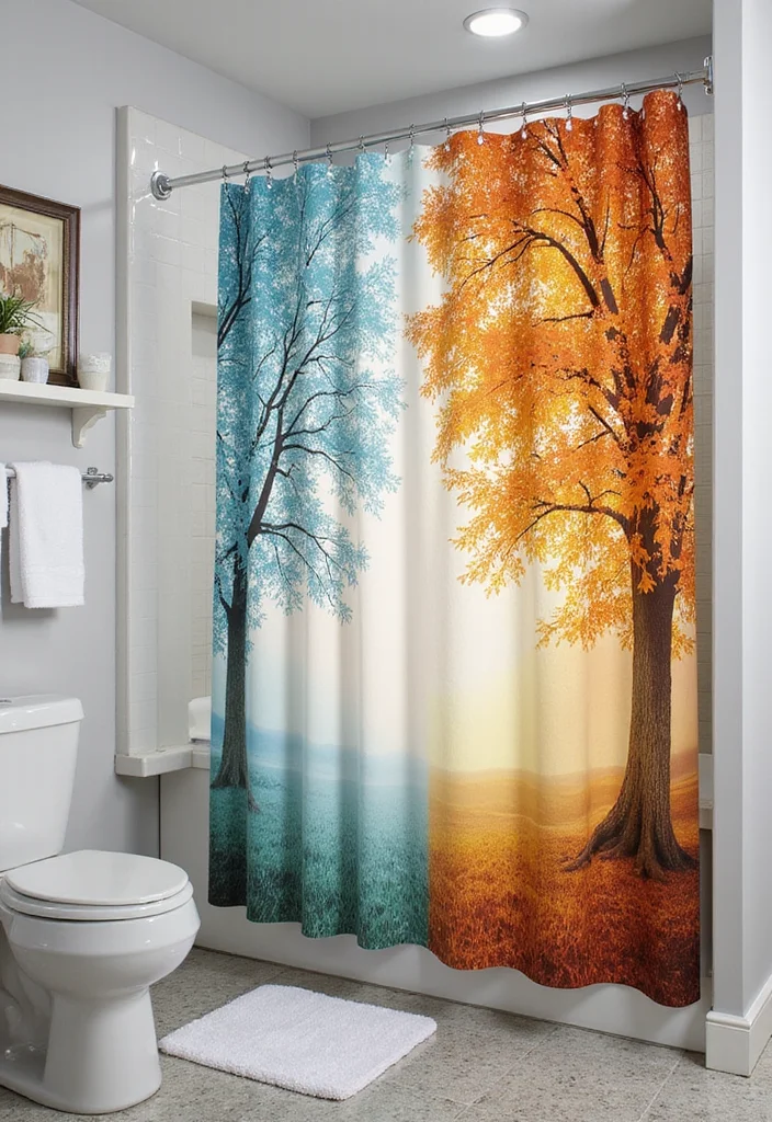 10 Double Shower Curtain Ideas for Full Balanced Framing - 8. Seasonal Switch-Up
