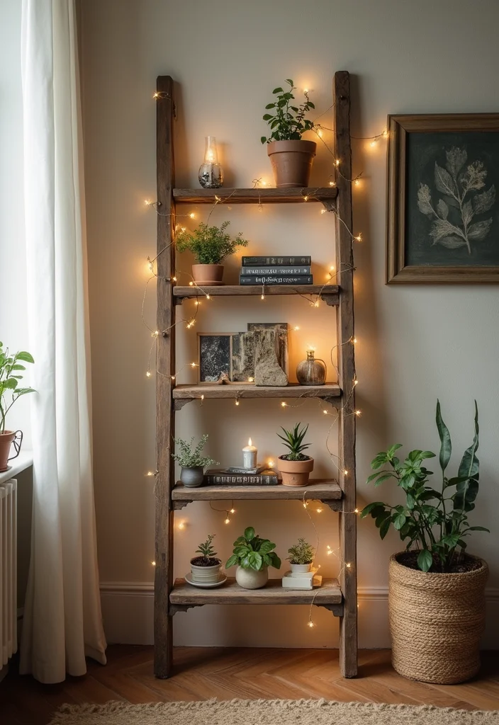 10 Faux Fireplace Ideas for Stylish No Heat Design - 2. Vintage Ladder Display