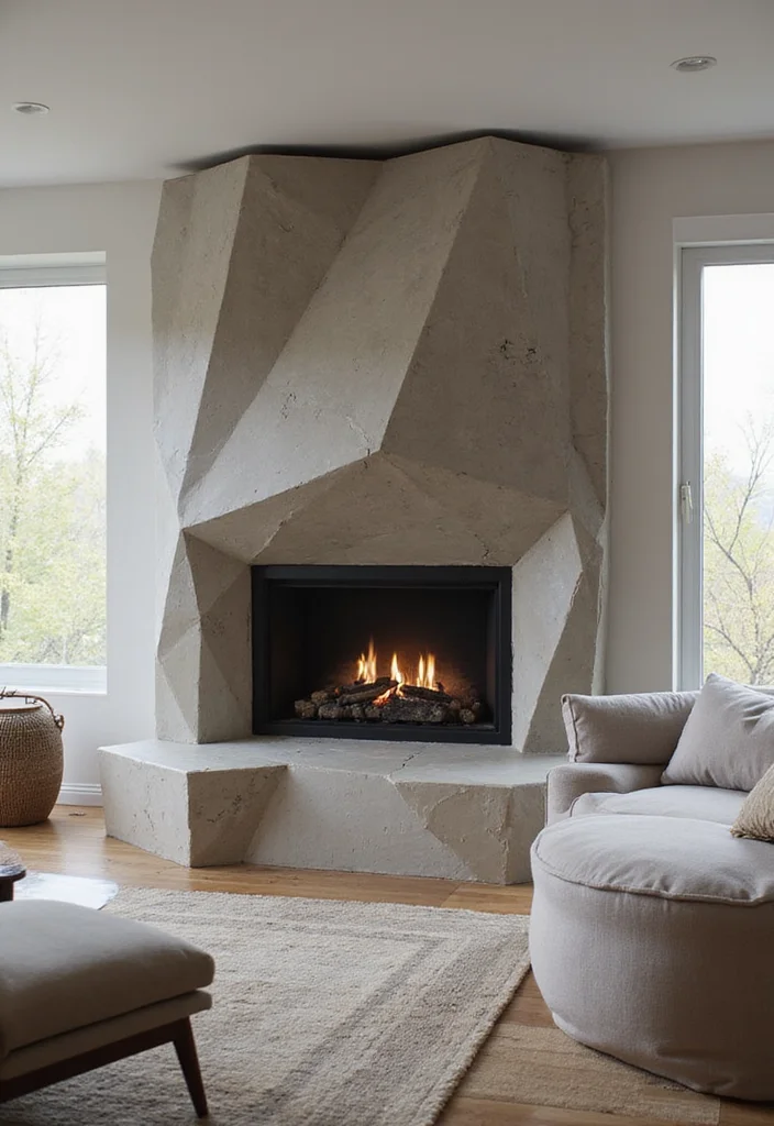 10 Faux Fireplace Ideas for Stylish No Heat Design - 8. Geometric Faux Fireplace Design