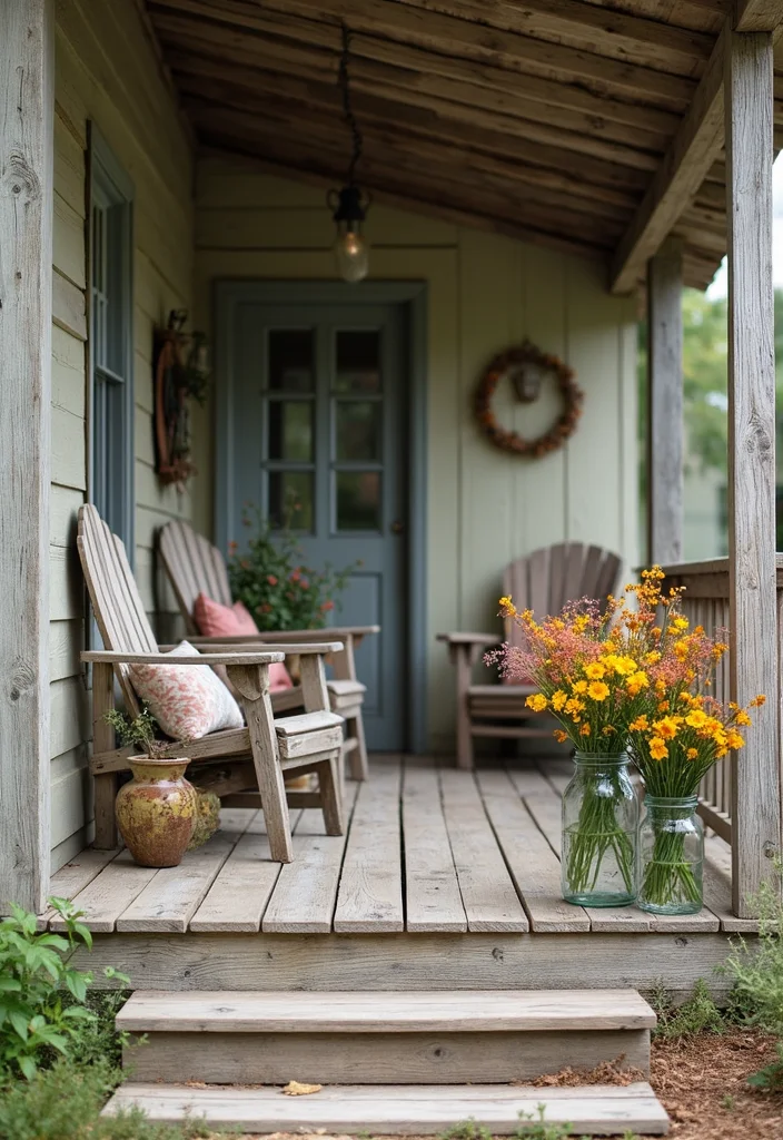 10 Front Closed Porch Ideas for Private All Season Use - 3. Rustic Farmhouse Vibes