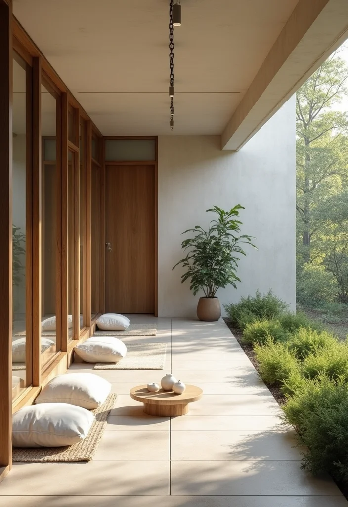 10 Front Closed Porch Ideas for Private All Season Use - 4. Minimalist Zen Retreat