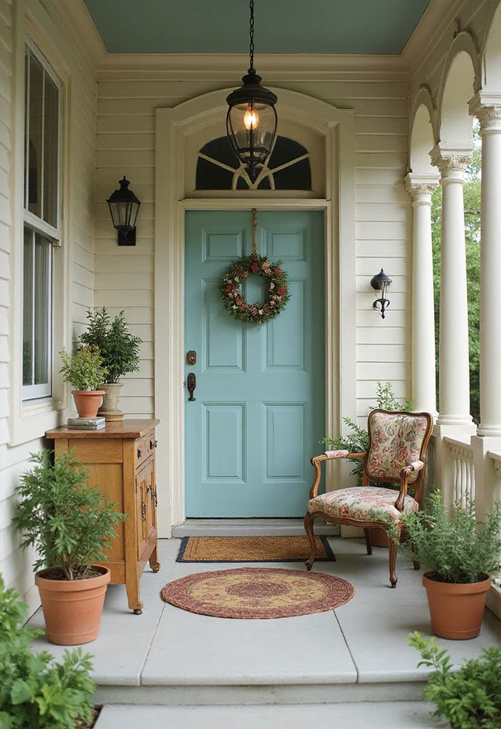 10 Front Closed Porch Ideas for Private All Season Use - 7. Vintage Chic Retreat